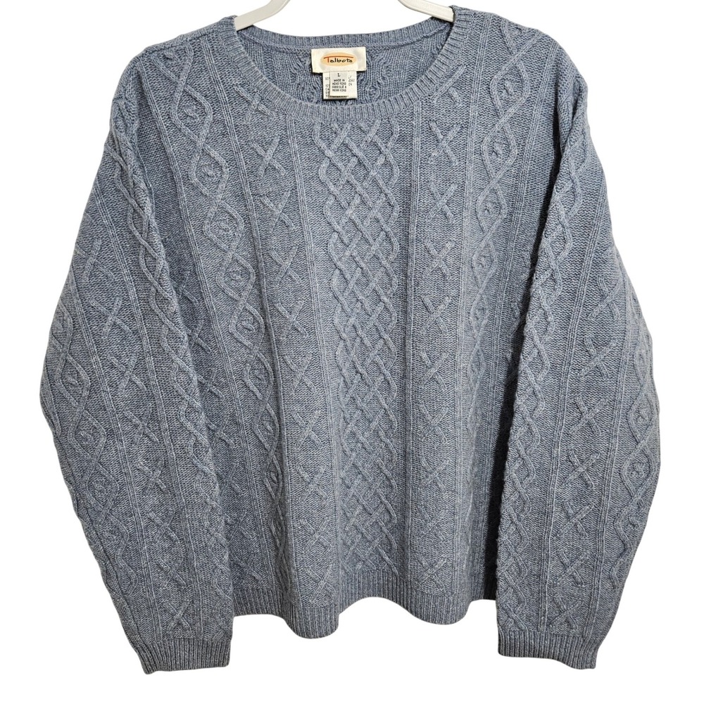Talbots Lambswool Cable Knit Sweater Vintage Fisherman 90s Wool Knit Blue L
